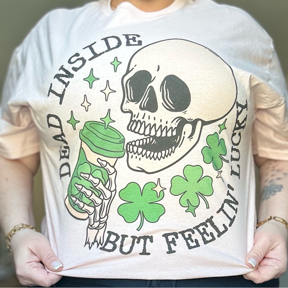 St. Patrick’s Day Graphic Tee with Skull and Shamrocks